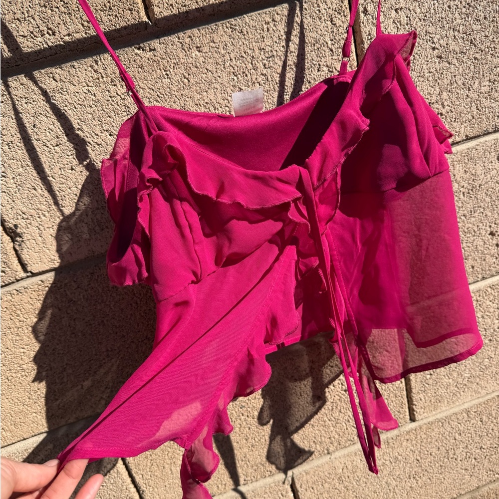 No Boundaries Fuchsia Ruffle Blouse - Picture 3 of 5